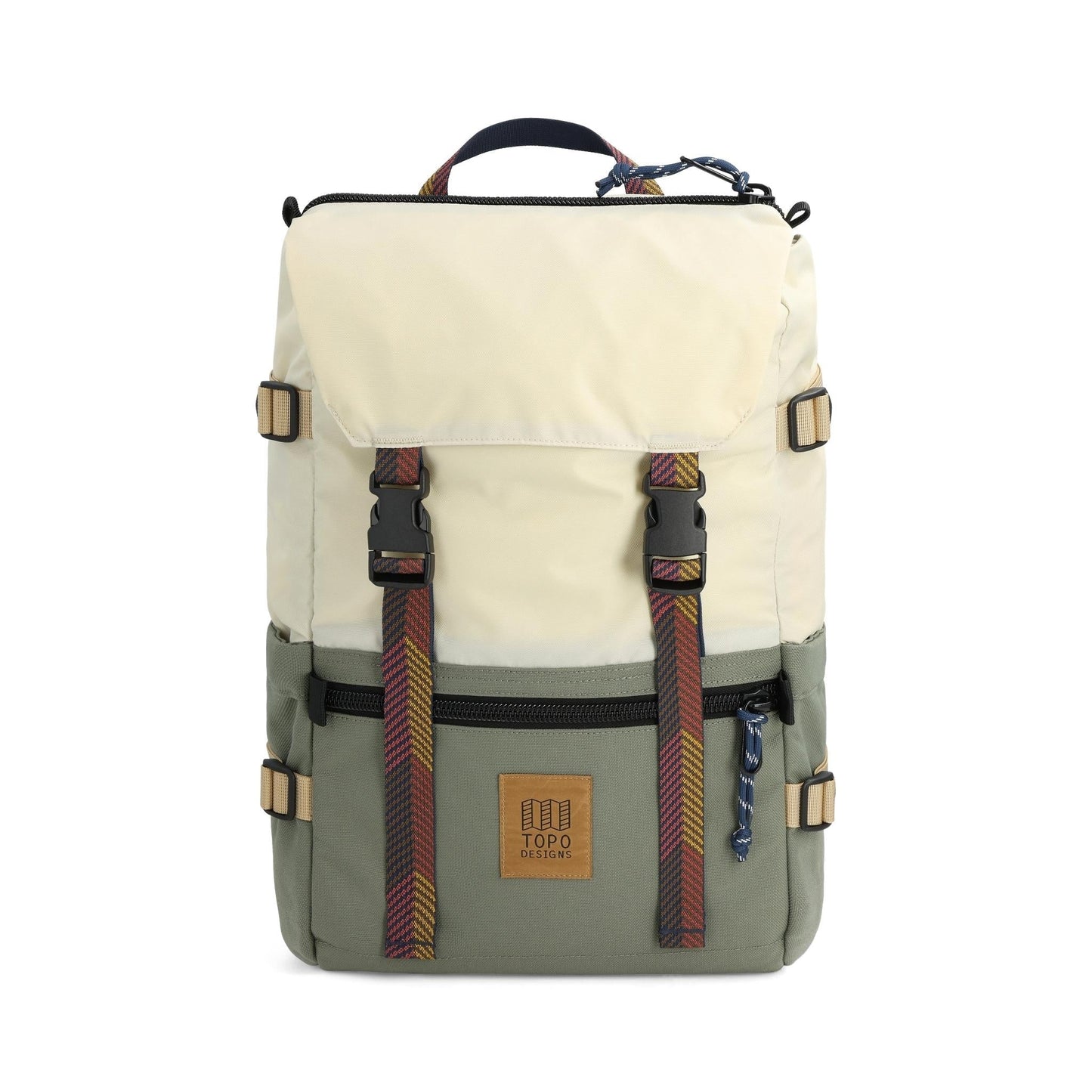 Front View of Topo Designs Rover Pack Classic in "Bone White / Beetle"