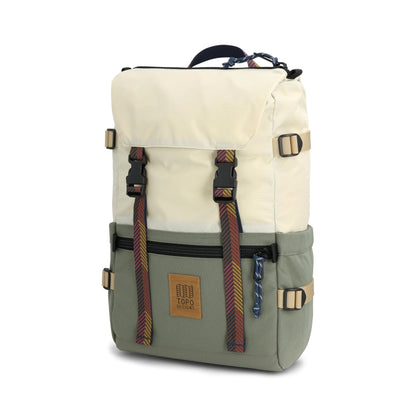 Front View of Topo Designs Rover Pack Classic in "Bone White / Beetle"