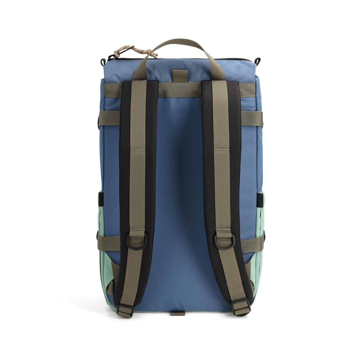Back View of Topo Designs Rover Pack Classic in "Stone Blue / Ash Green"