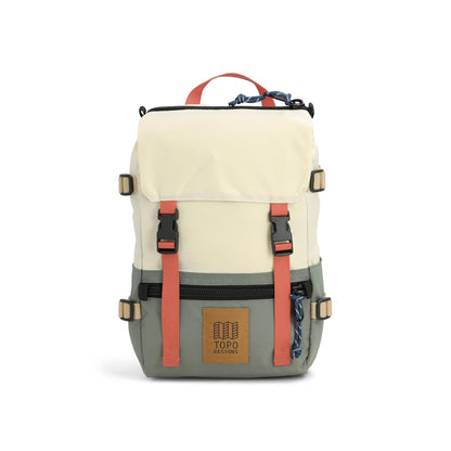 Front View of Topo Designs Rover Pack Mini in "Bone White / Beetle"