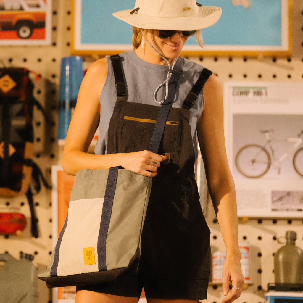 General shot of Topo Designs Mountain Essential Tote in "Beetle / Midnight"