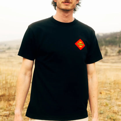 General front model image of Topo Designs x Pine Printshop Klettersack Tee in "Black"
